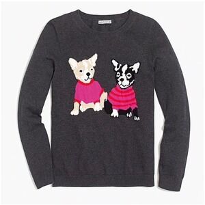 J.CREW French Bulldog Graphic‎ Sweater Charcoal Gray XS NEW Preppy Casual K3718